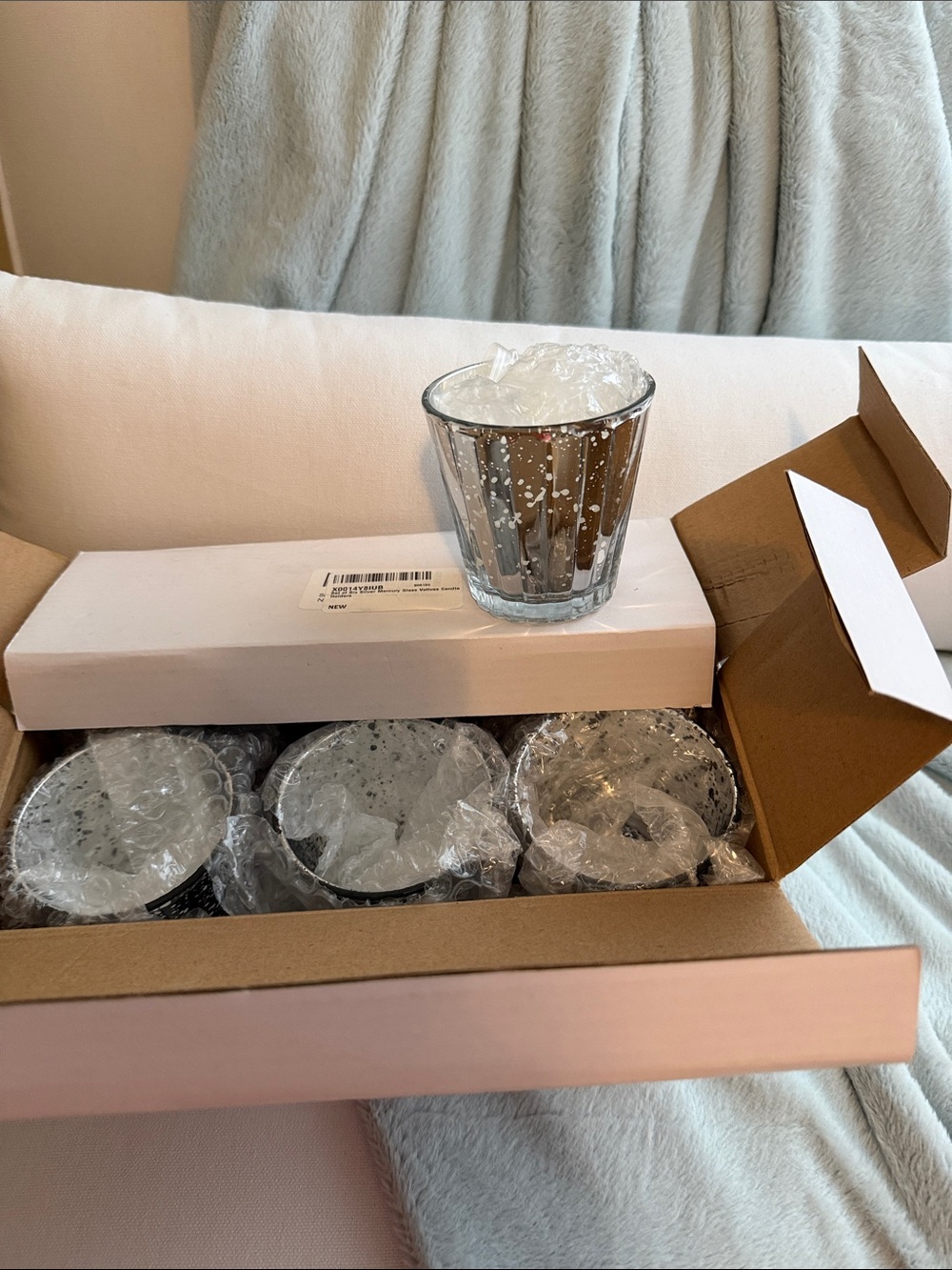 Mercury Glass Votive Candle Holders - Silver Set